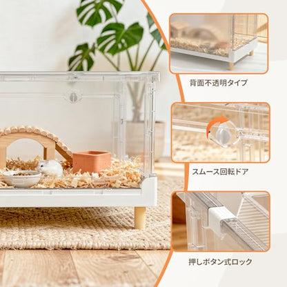 Hamster Cage & Guinea Pig, Completely Transparent and Eco-Friendly Large Acrylic Cage for Small Animal Pets, such as: Bearded Dragon, Mouse, Hedgehog, Chameleon, Iguana etc