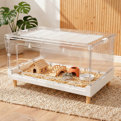 Hamster Cage & Guinea Pig, Completely Transparent and Eco-Friendly Large Acrylic Cage for Small Animal Pets, such as: Bearded Dragon, Mouse, Hedgehog, Chameleon, Iguana etc